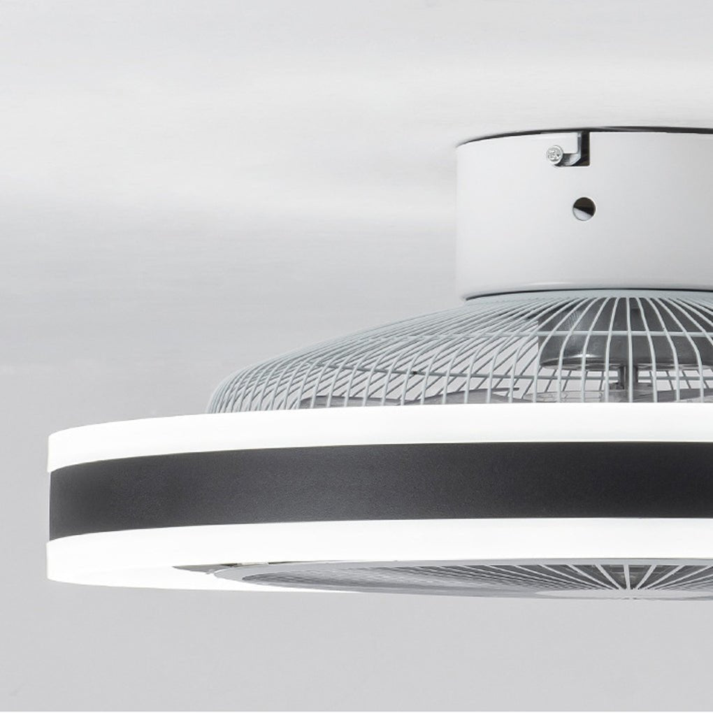 Sleek White Bladeless LED Ceiling Fan with Dimming Light for Modern Rooms