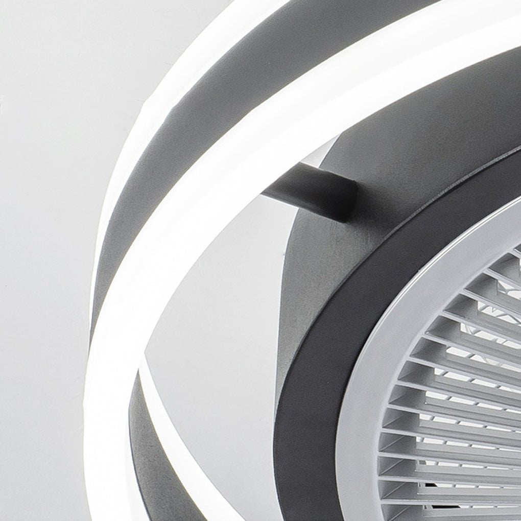 Sleek White Bladeless LED Ceiling Fan with Dimming Light for Modern Rooms