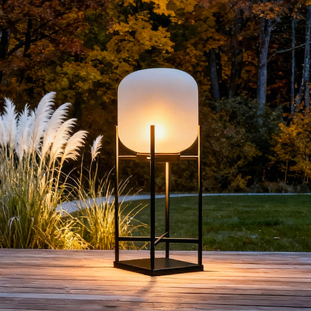 Rustic Black Metal LED Floor Lantern for Garden Patio Indoor Use