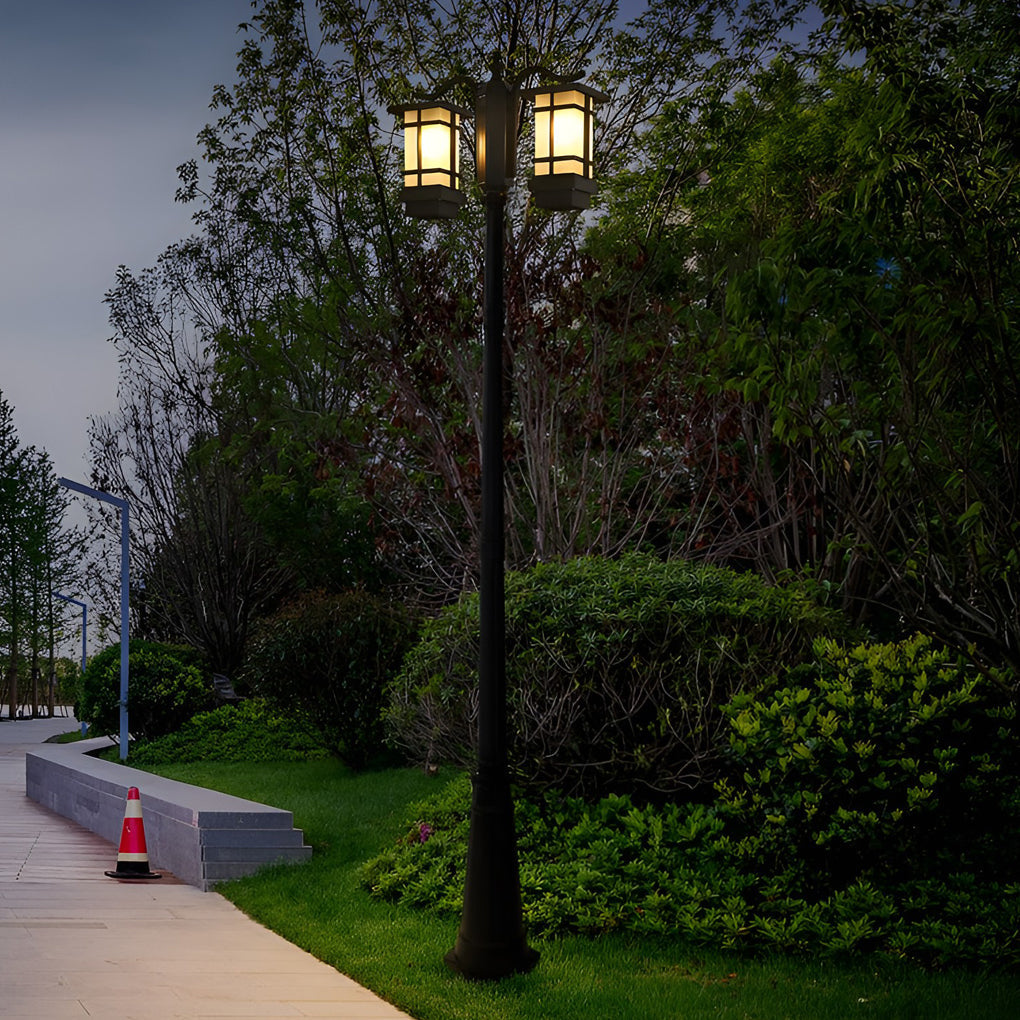 Modern Black Waterproof Double Head Outdoor Post Light Fixture for Gardens