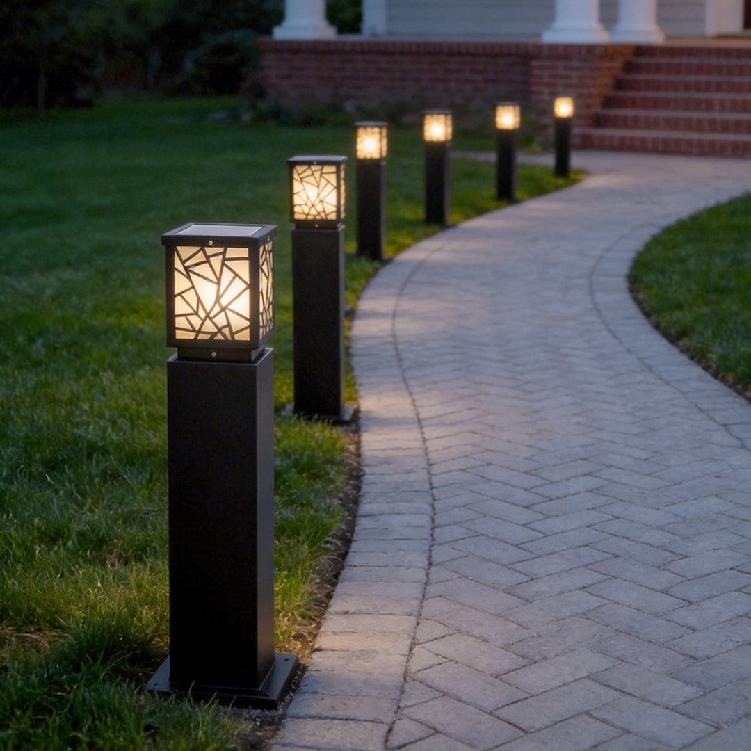 Black Waterproof Solar LED Bollard Lights for Outdoor Pathway Illumination