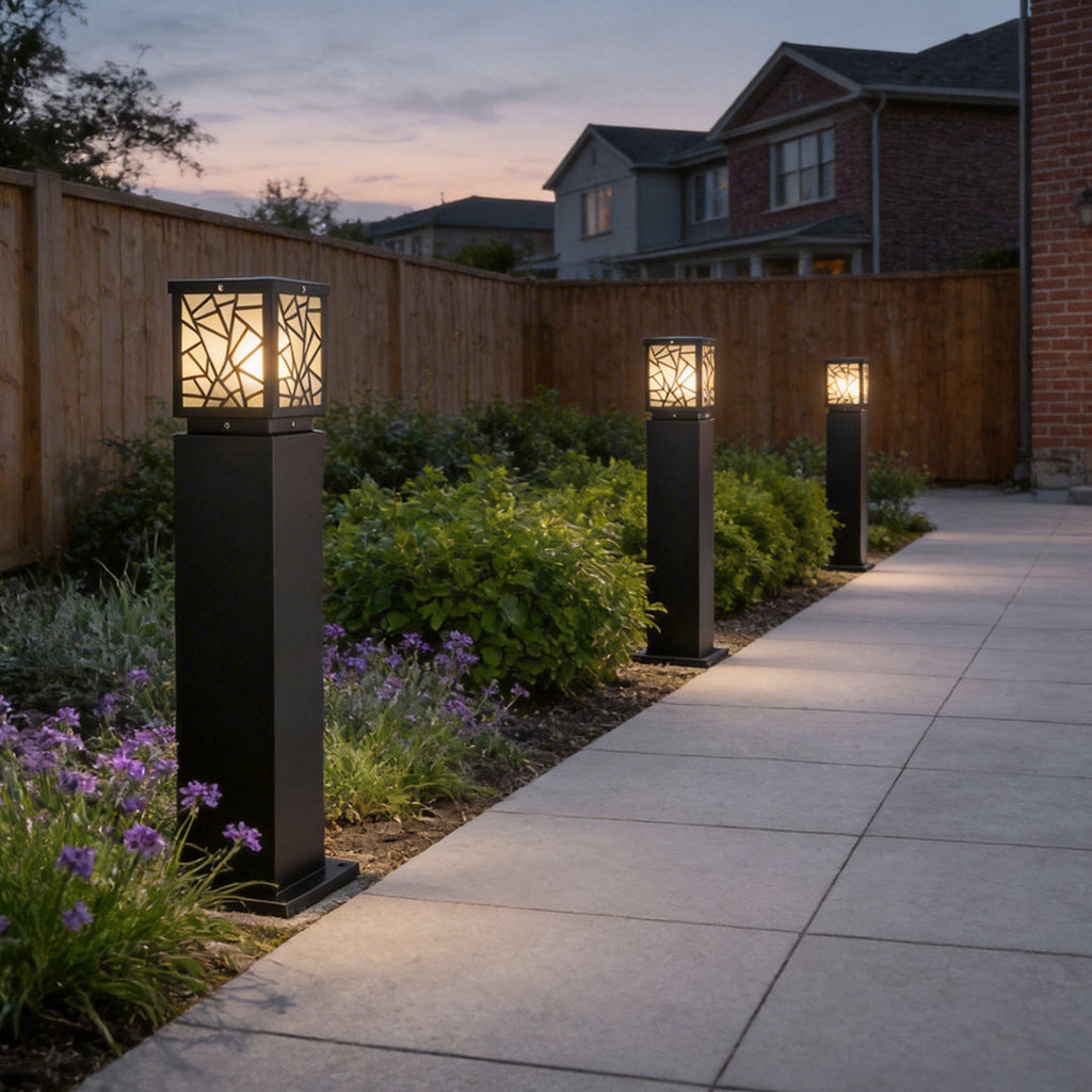 Black Waterproof Solar LED Bollard Lights for Outdoor Pathway Illumination