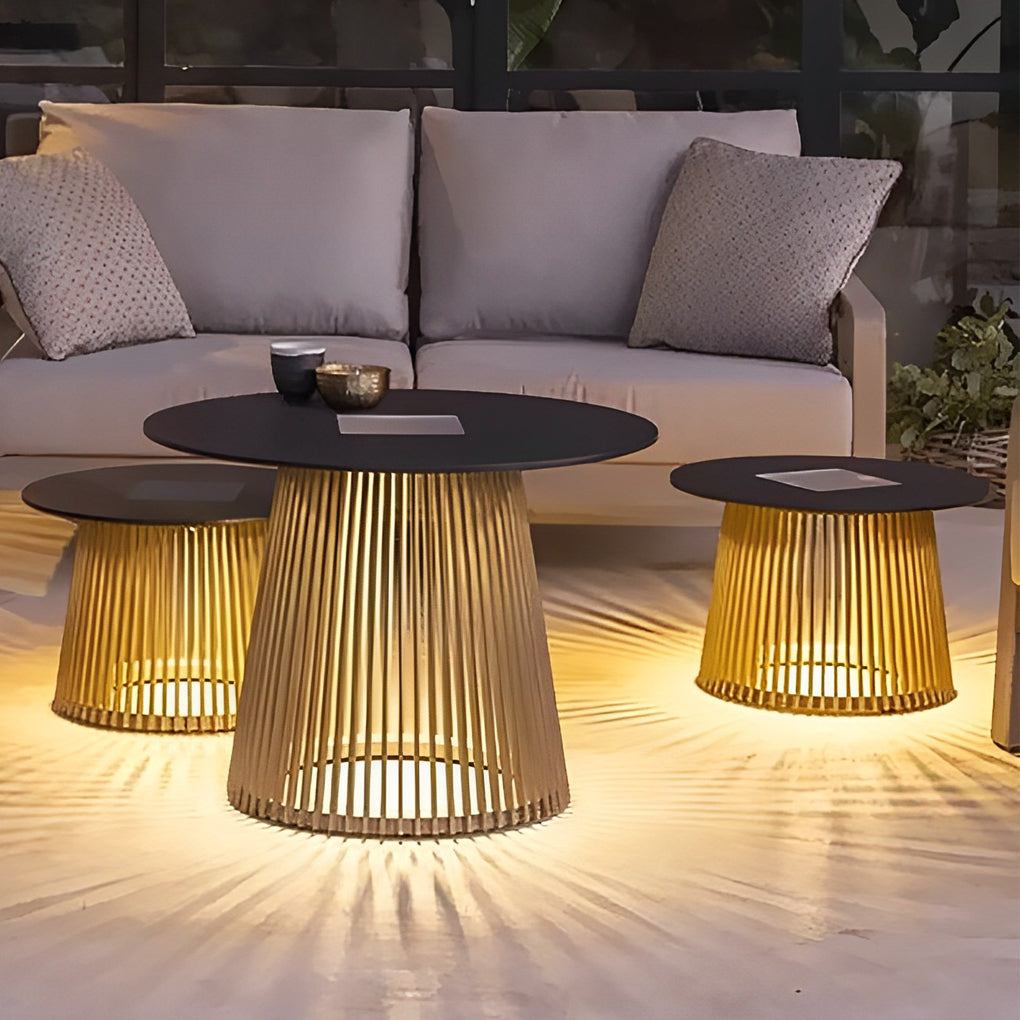 Contemporary Waterproof Iron Cage Solar Lamp for Outdoor Coffee Table