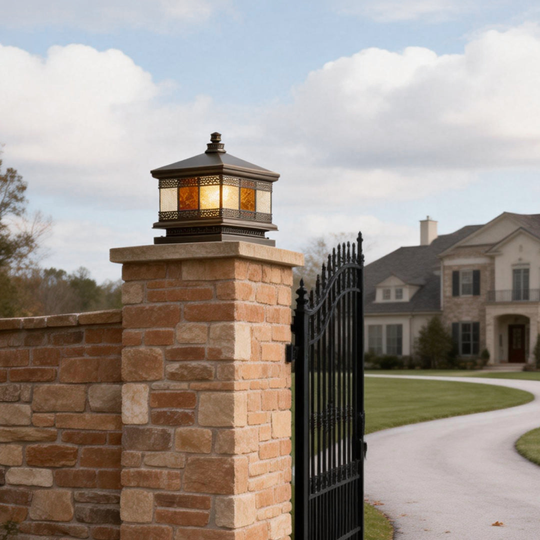 Elegant Solar-Powered Square Column Pillar Lights for Outdoor Spaces