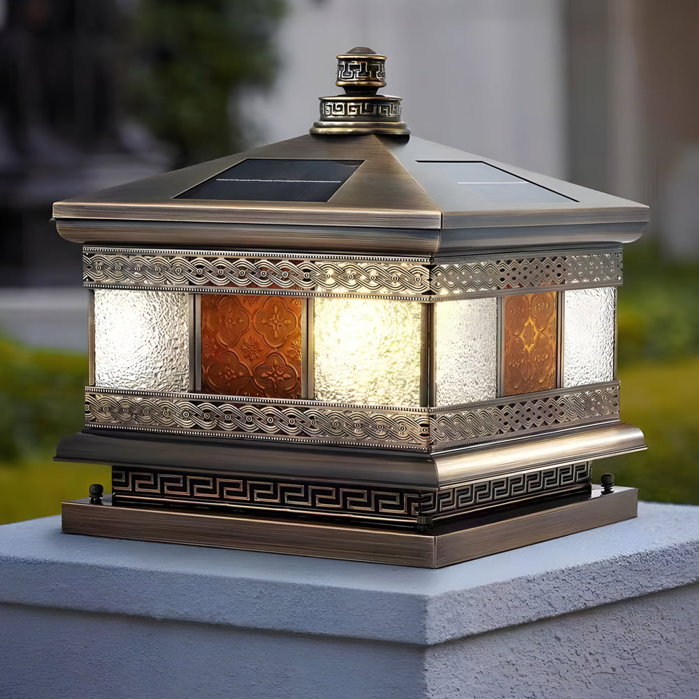 Elegant Solar-Powered Square Column Pillar Lights for Outdoor Spaces