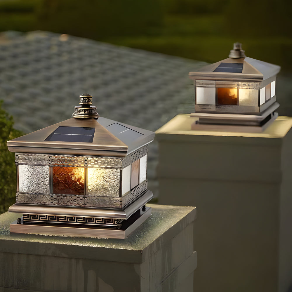 Elegant Solar-Powered Square Column Pillar Lights for Outdoor Spaces