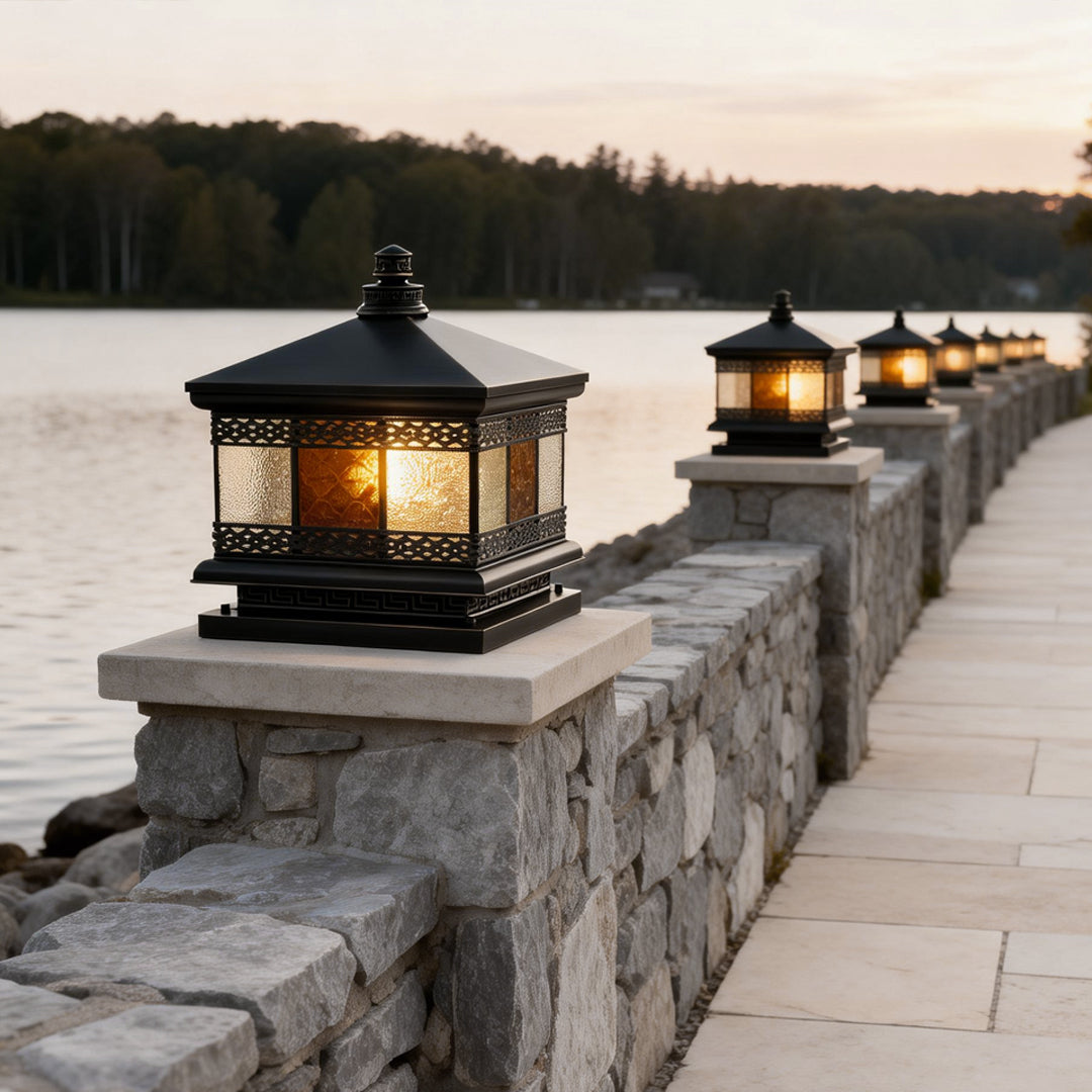 Elegant Solar-Powered Square Column Pillar Lights for Outdoor Spaces