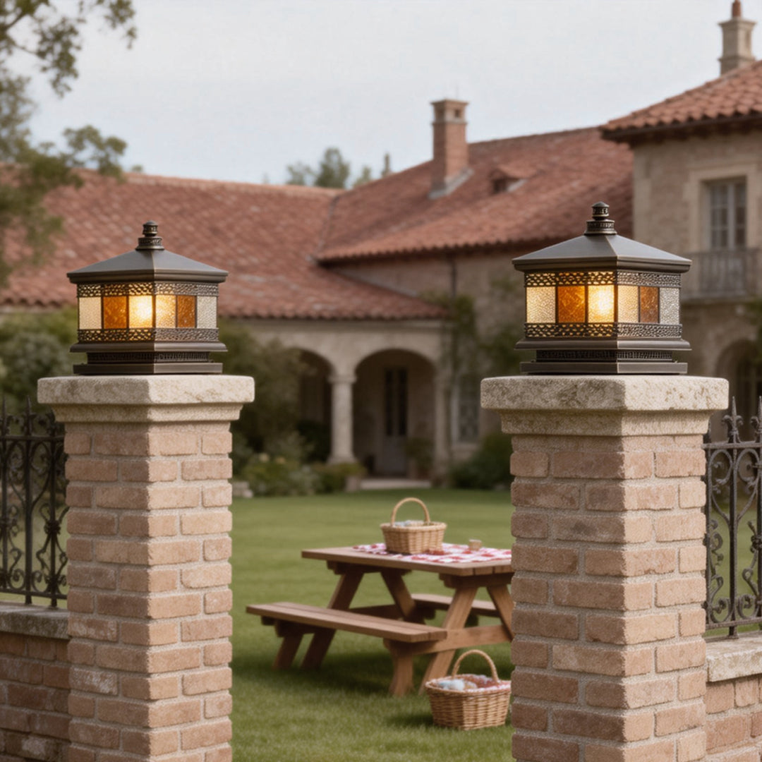 Elegant Solar-Powered Square Column Pillar Lights for Outdoor Spaces