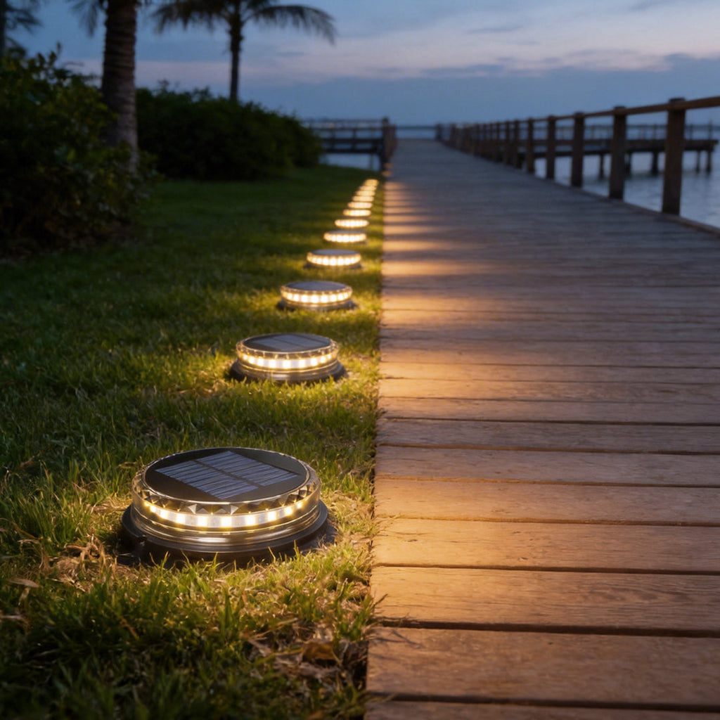 Modern Black LED Solar Disc Lights for Outdoor Garden Landscape Lighting