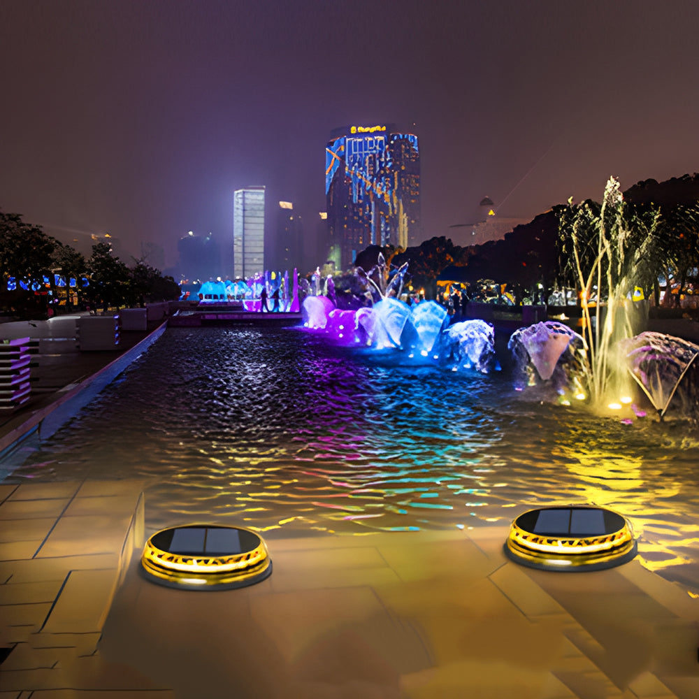 Modern Black LED Solar Disc Lights for Outdoor Garden Landscape Lighting