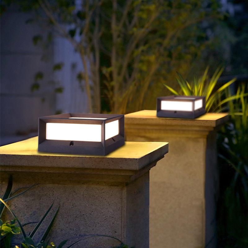 Waterproof Black Square Solar Garden Pillar Lights for Outdoor Decor