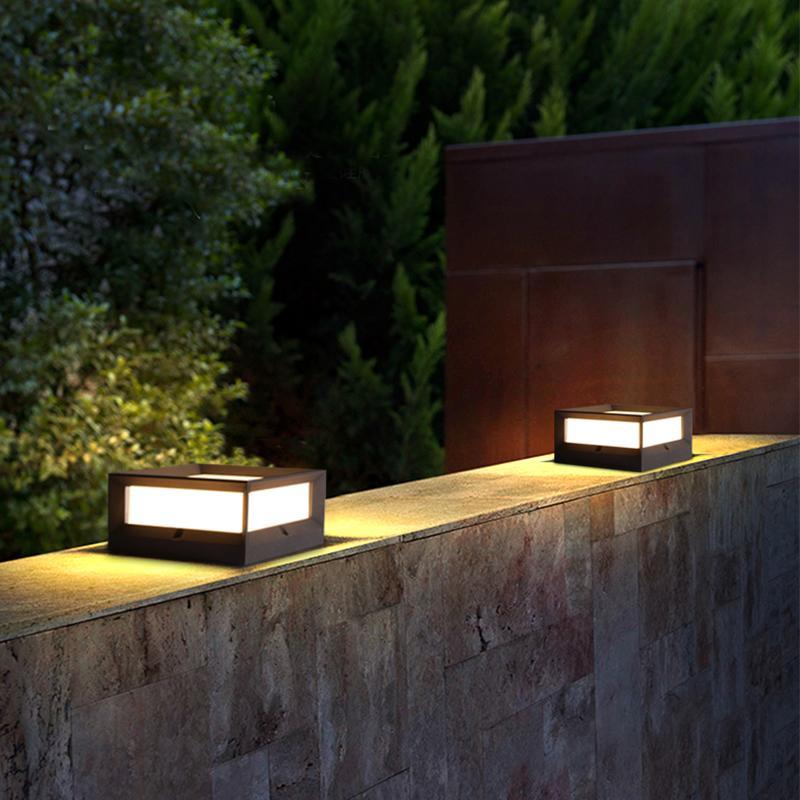 Waterproof Black Square Solar Garden Pillar Lights for Outdoor Decor