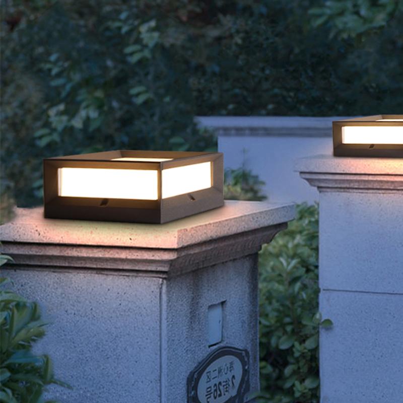 Waterproof Black Square Solar Garden Pillar Lights for Outdoor Decor