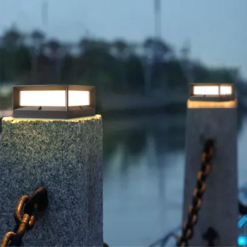 Waterproof Black Square Solar Garden Pillar Lights for Outdoor Decor