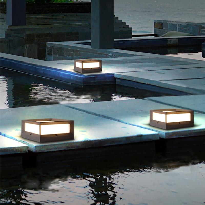Waterproof Black Square Solar Garden Pillar Lights for Outdoor Decor