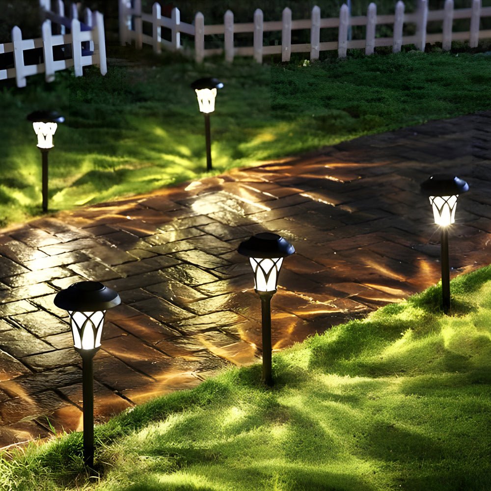 Retro Modern Solar LED Stake Lights - Waterproof Glass & Metal for Garden