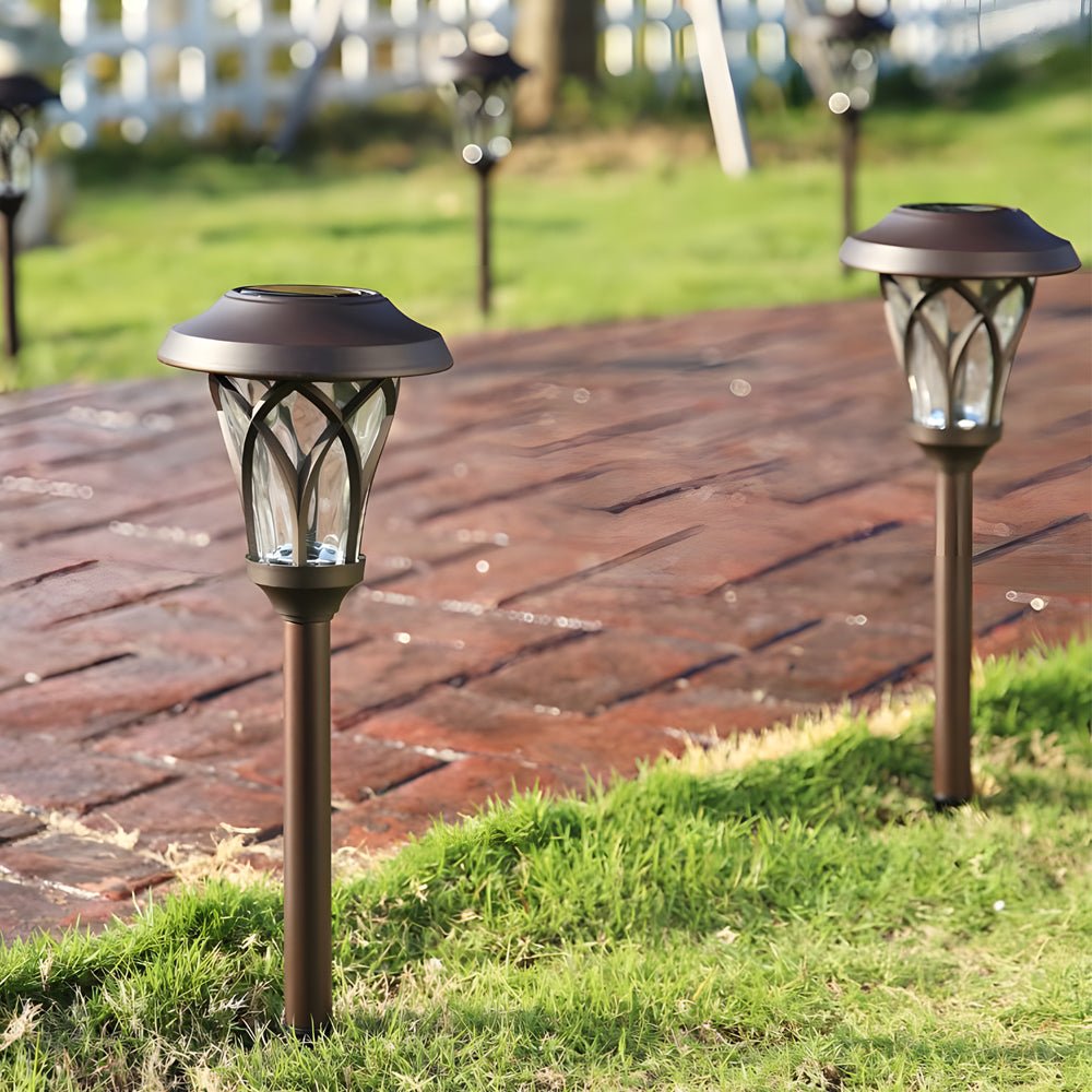 Retro Modern Solar LED Stake Lights - Waterproof Glass & Metal for Garden