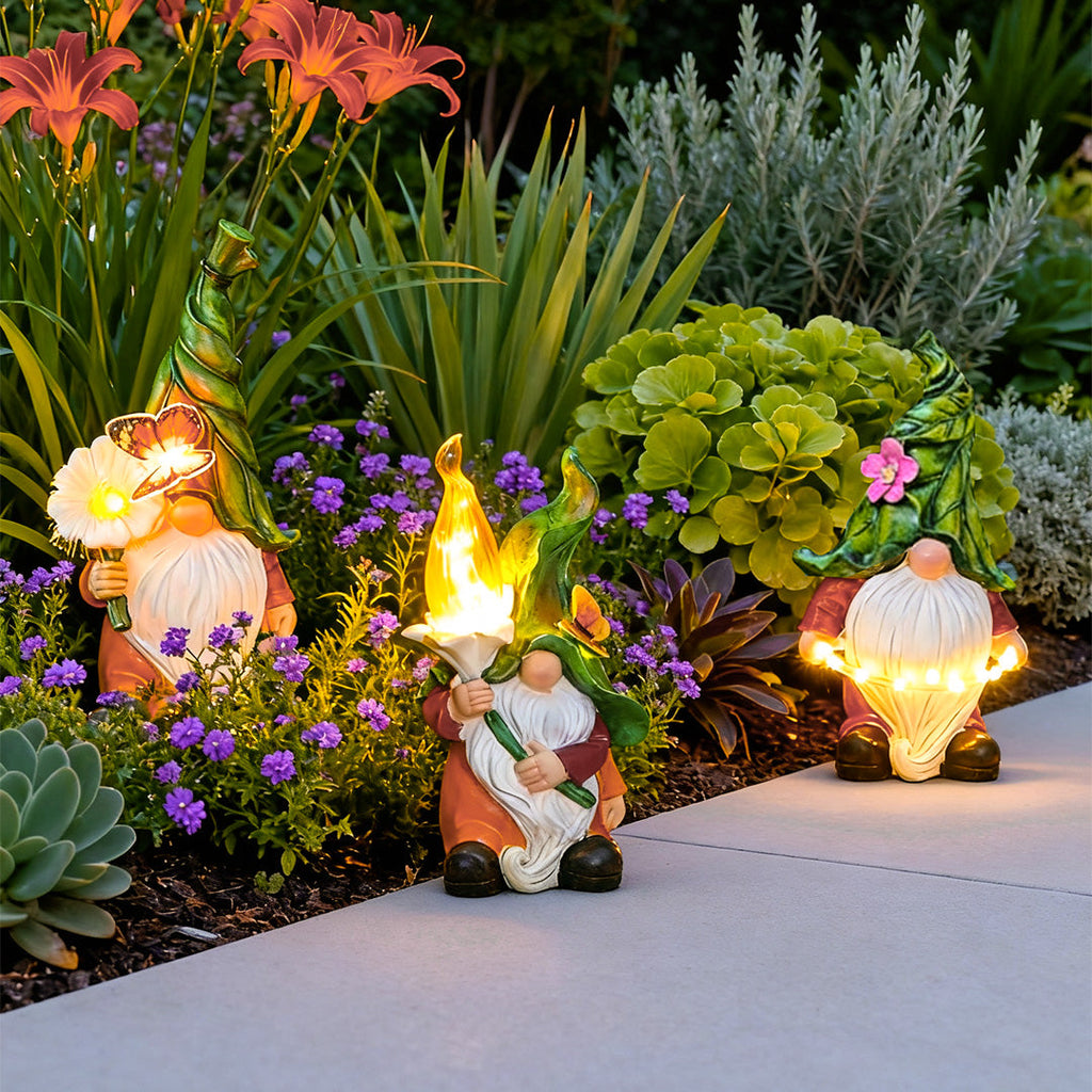 Whimsical Solar-Powered Resin Gnome Garden Lights for Outdoor Decor