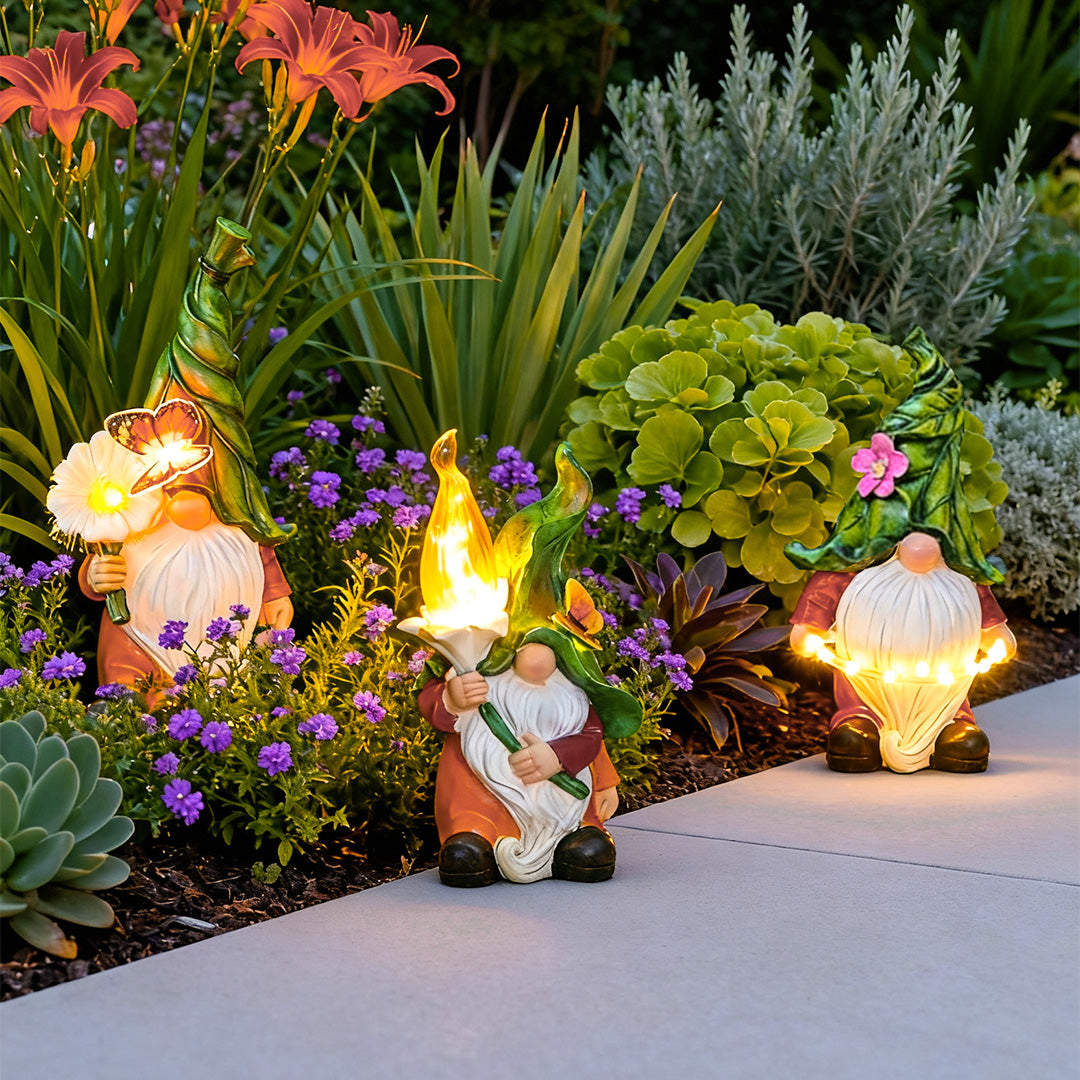 Whimsical Solar-Powered Resin Gnome Garden Lights for Outdoor Decor