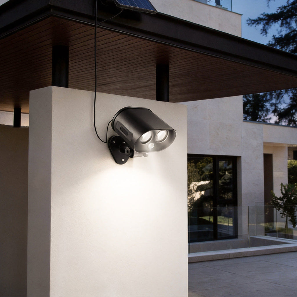 Adjustable Outdoor Wall Solar Motion Sensor Light - Black Aluminum Fixture
