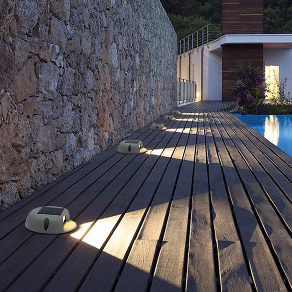 Weatherproof Solar-Powered Round LED Deck Light for Outdoor Spaces