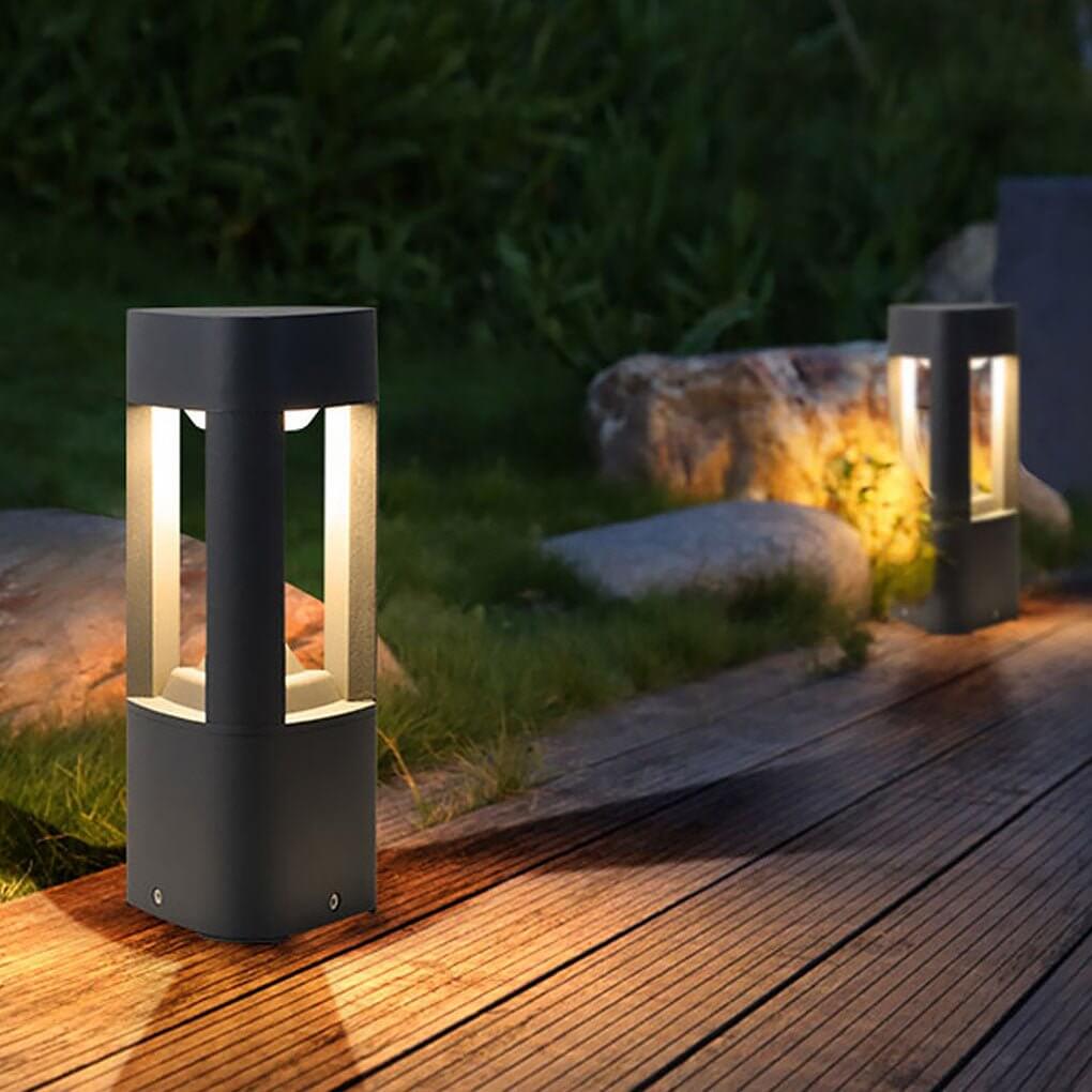 Modern White Three-Sided Hollow LED Bollard Light for Outdoor Spaces