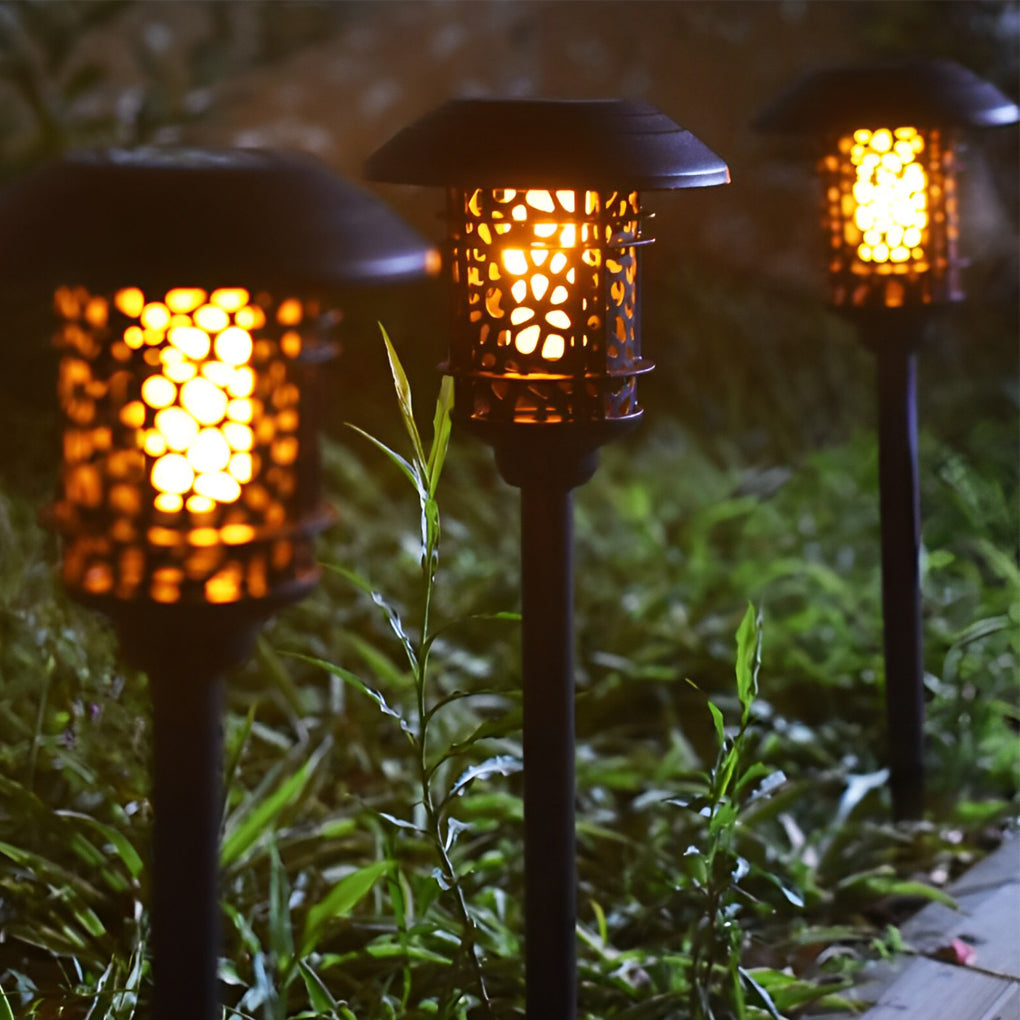 Modern Waterproof Solar LED Hollow Flame Flicker Pathway Lights