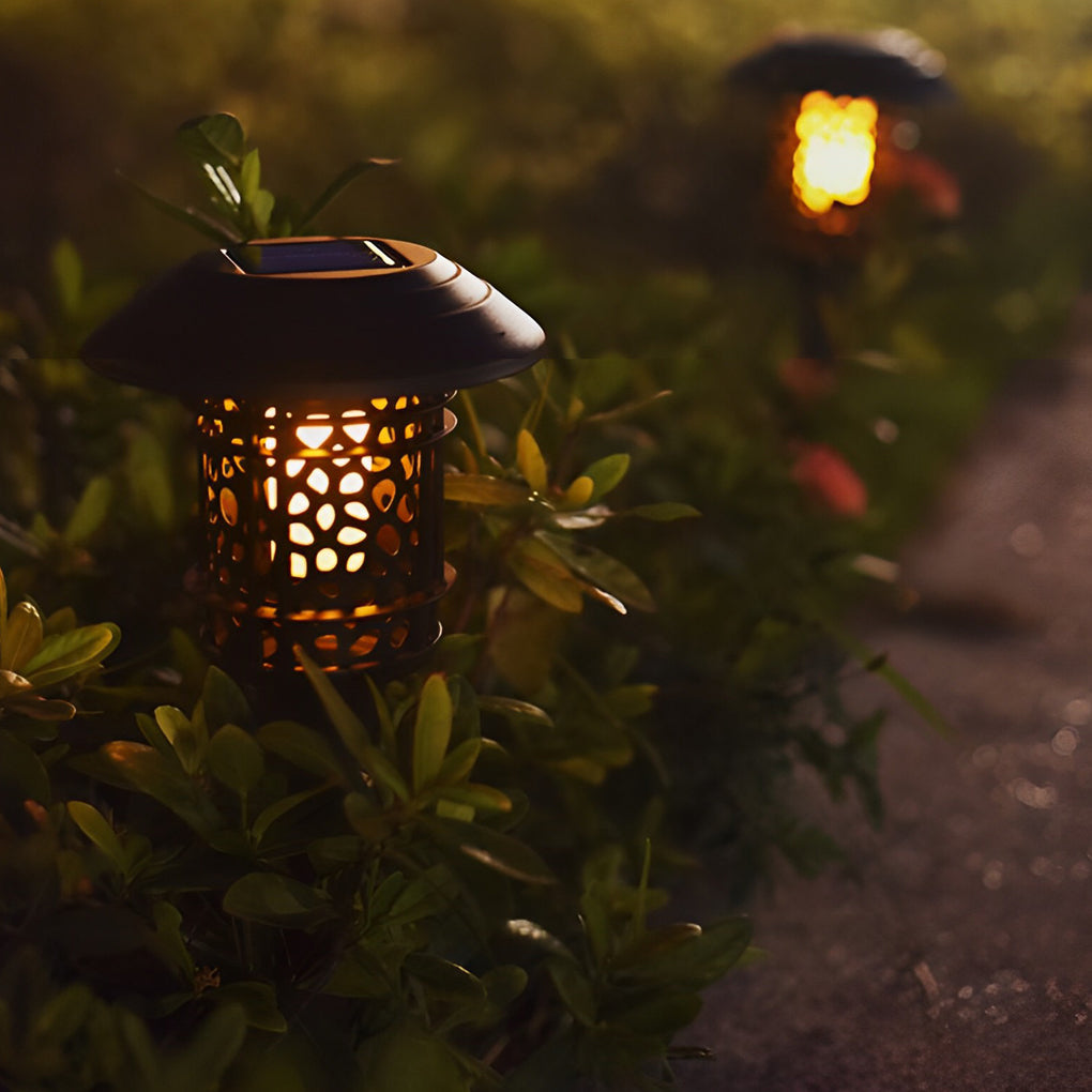 Modern Waterproof Solar LED Hollow Flame Flicker Pathway Lights