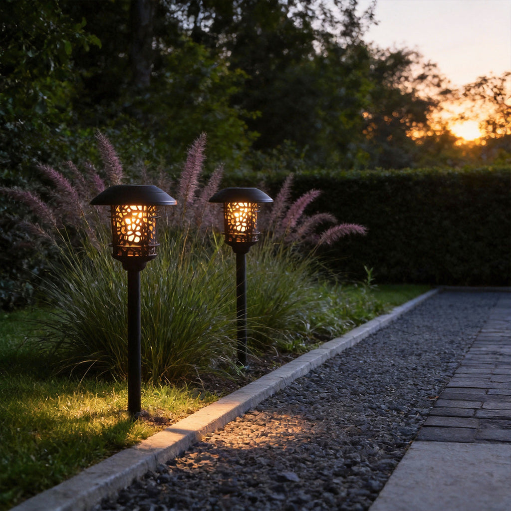 Modern Waterproof Solar LED Hollow Flame Flicker Pathway Lights