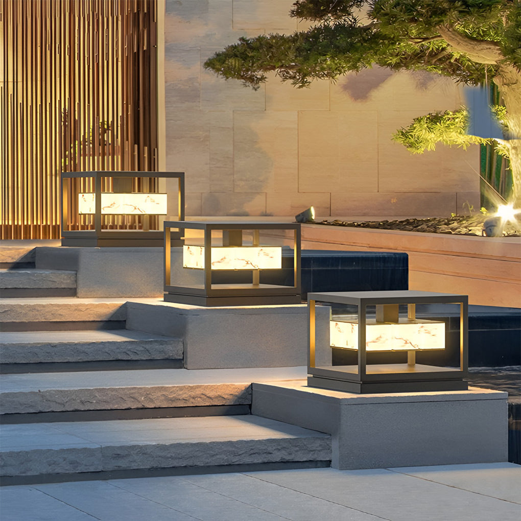 Stylish Square Metal Brick Pillar Solar Light - Waterproof Outdoor Lighting