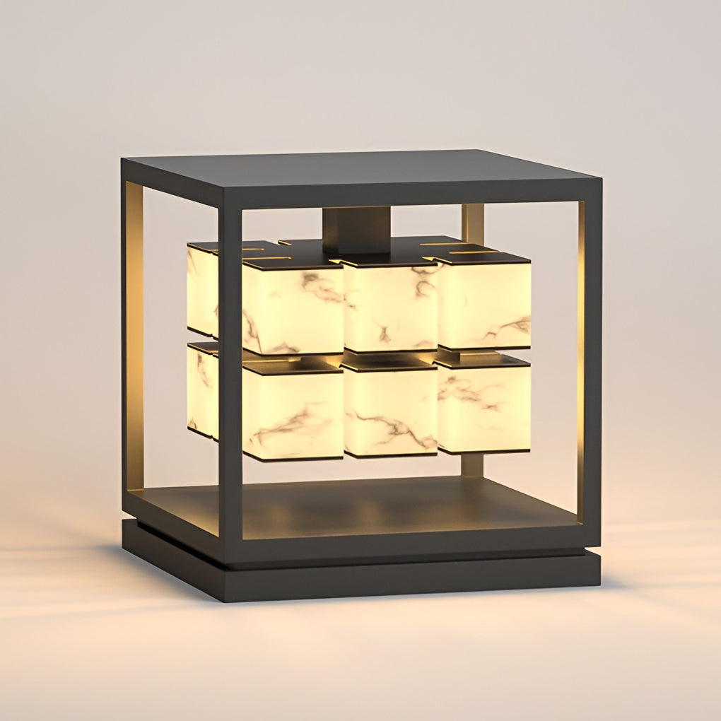 Stylish Square Metal Brick Pillar Solar Light - Waterproof Outdoor Lighting