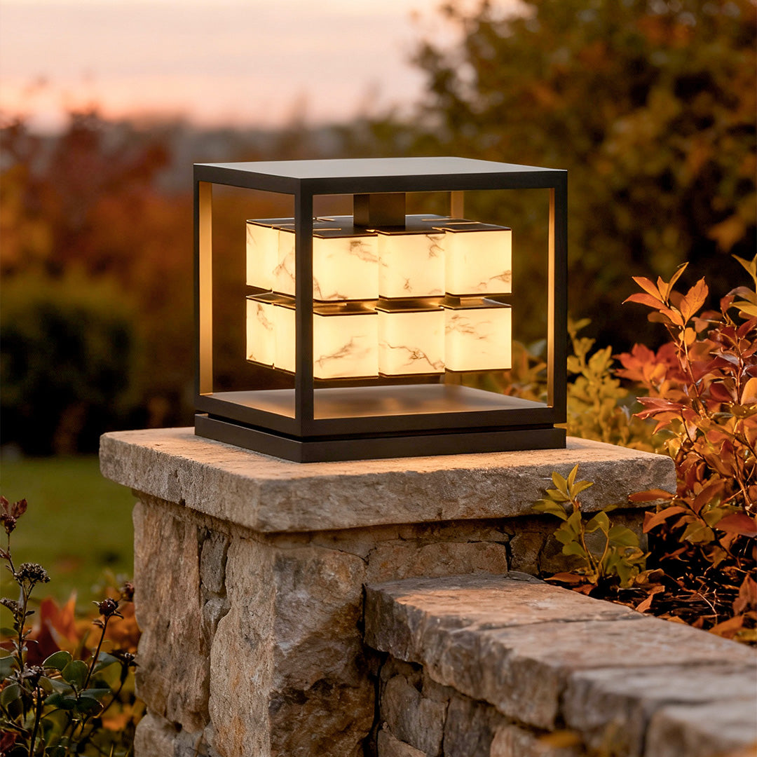 Stylish Square Metal Brick Pillar Solar Light - Waterproof Outdoor Lighting