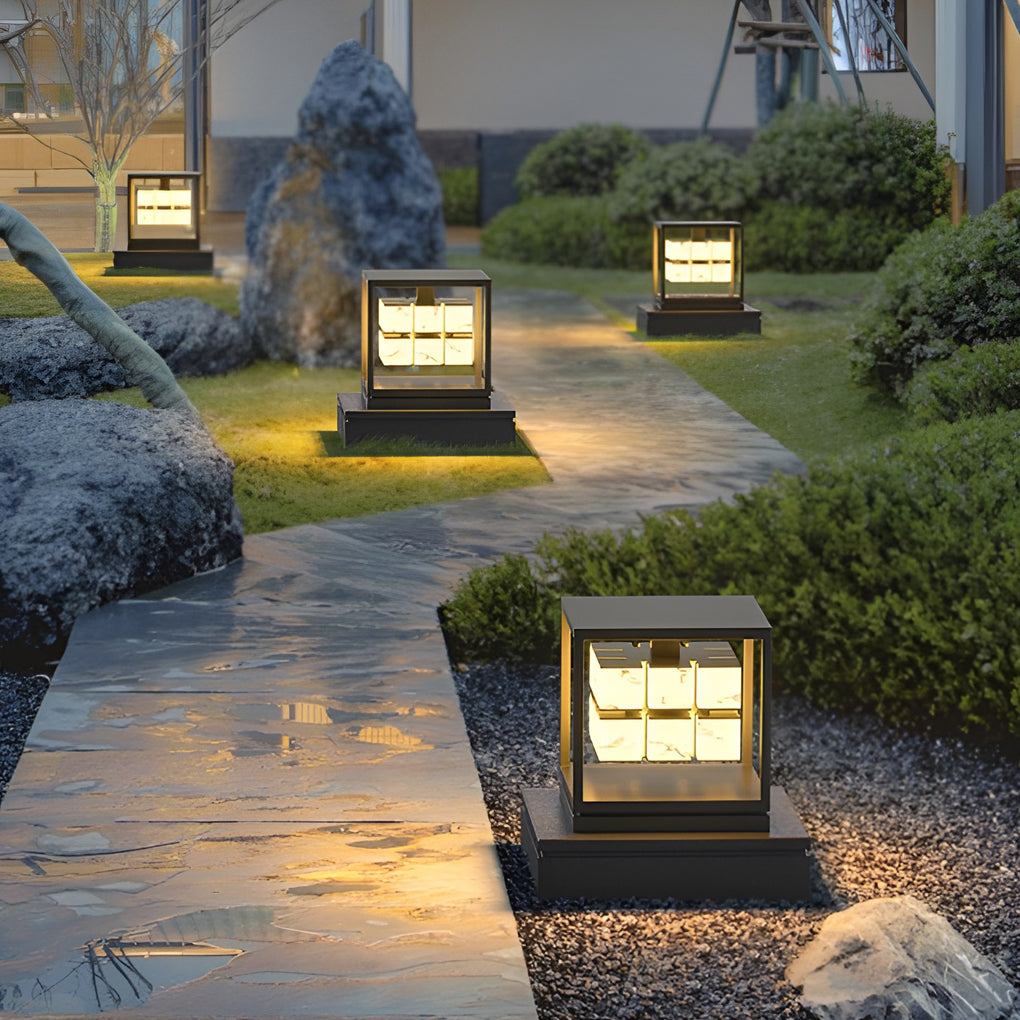 Stylish Square Metal Brick Pillar Solar Light - Waterproof Outdoor Lighting