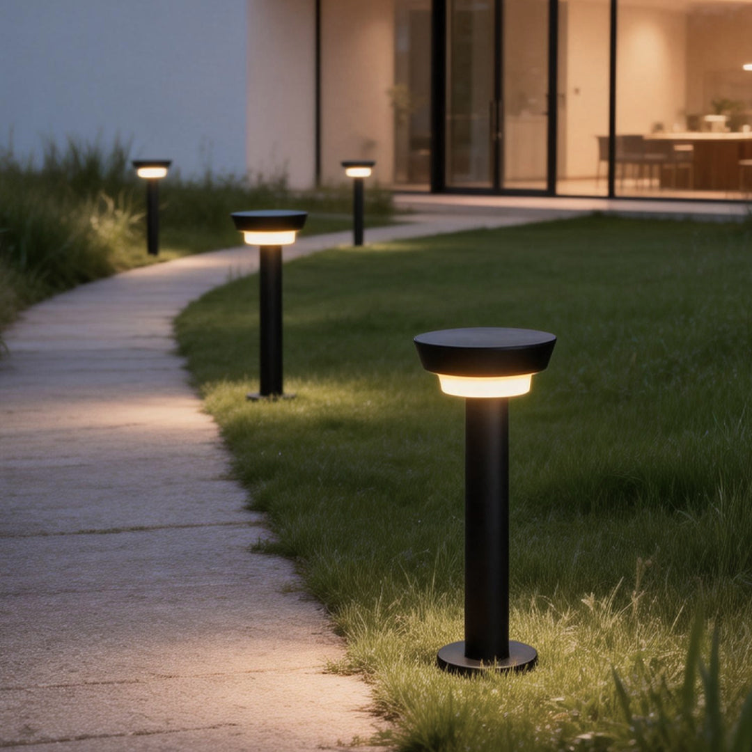 Black Cylindrical Solar-Powered Garden Pathway Lights for Outdoor Spaces