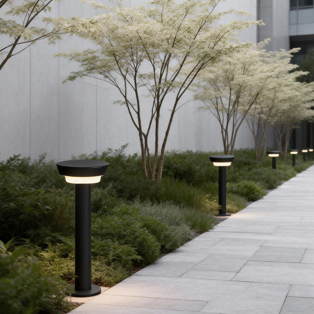 Black Cylindrical Solar-Powered Garden Pathway Lights for Outdoor Spaces