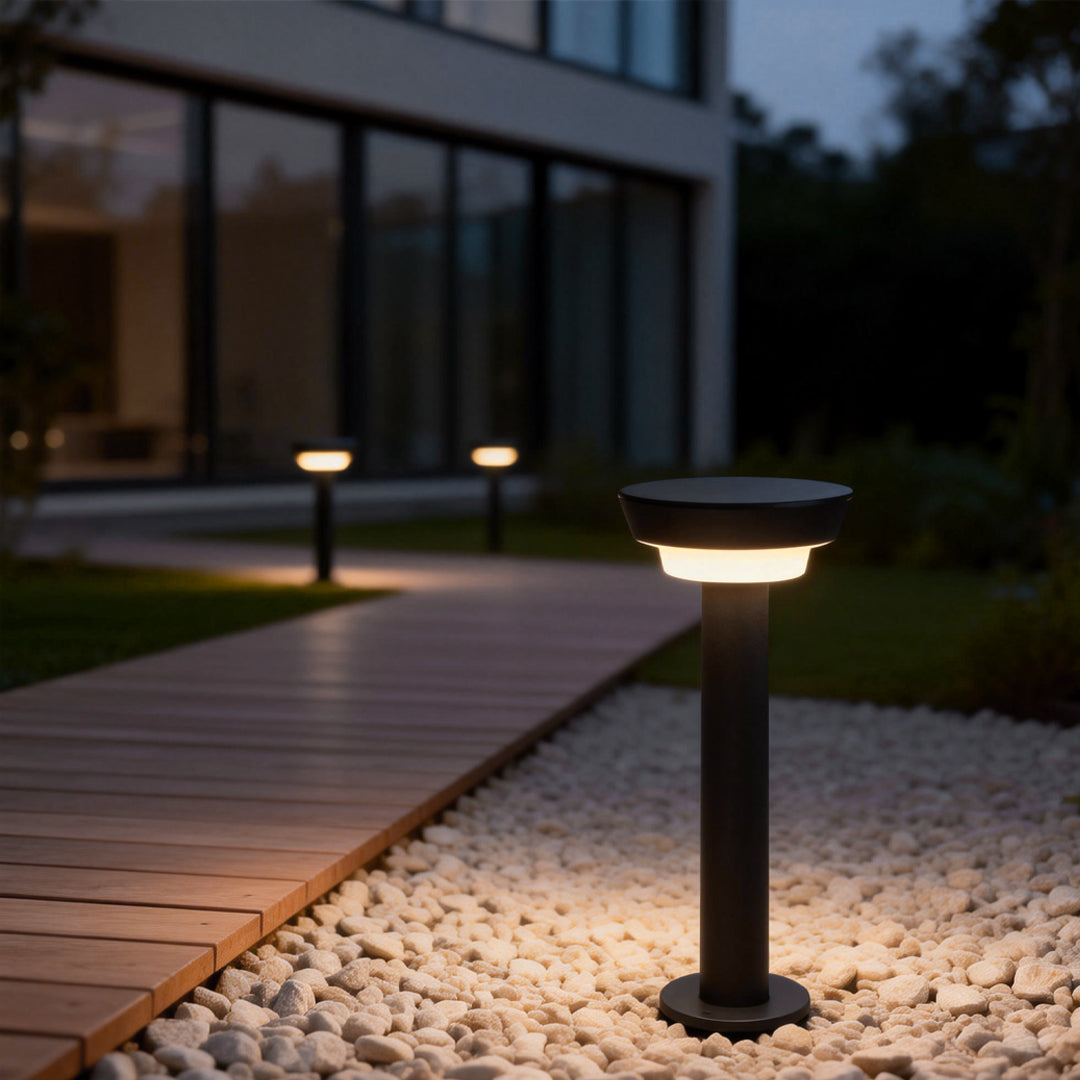 Black Cylindrical Solar-Powered Garden Pathway Lights for Outdoor Spaces