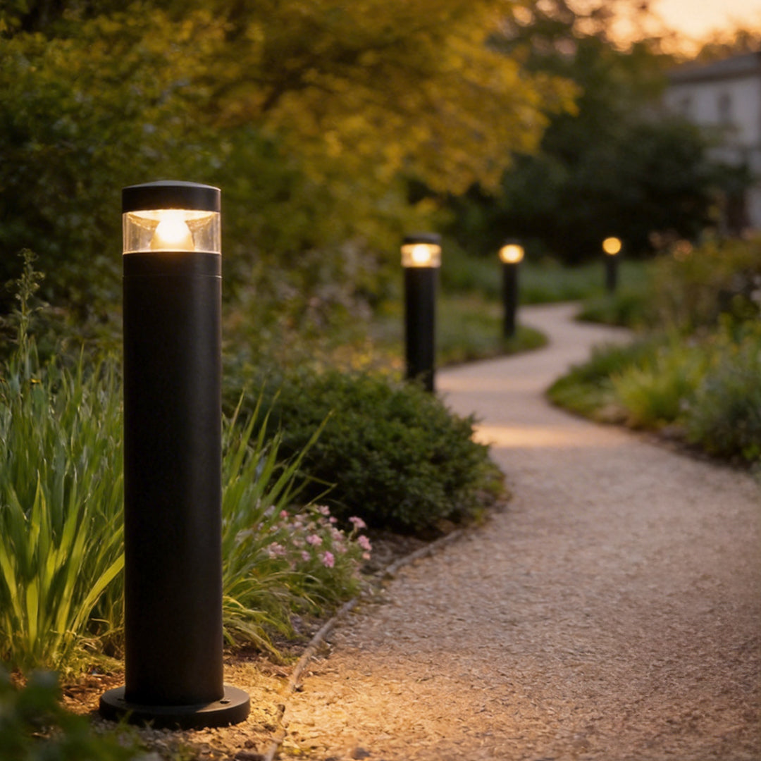 Black Waterproof Solar-Powered LED Bollard Lights for Outdoor Spaces