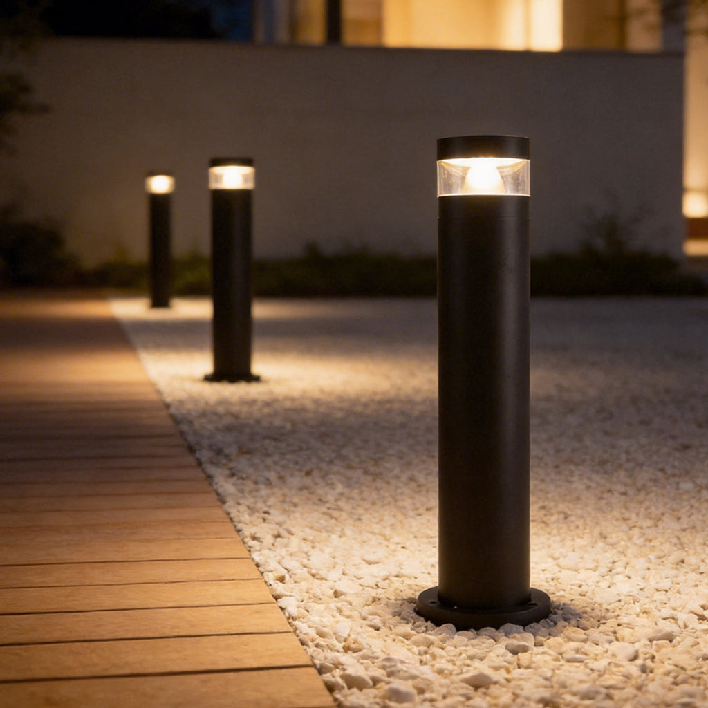 Black Waterproof Solar-Powered LED Bollard Lights for Outdoor Spaces
