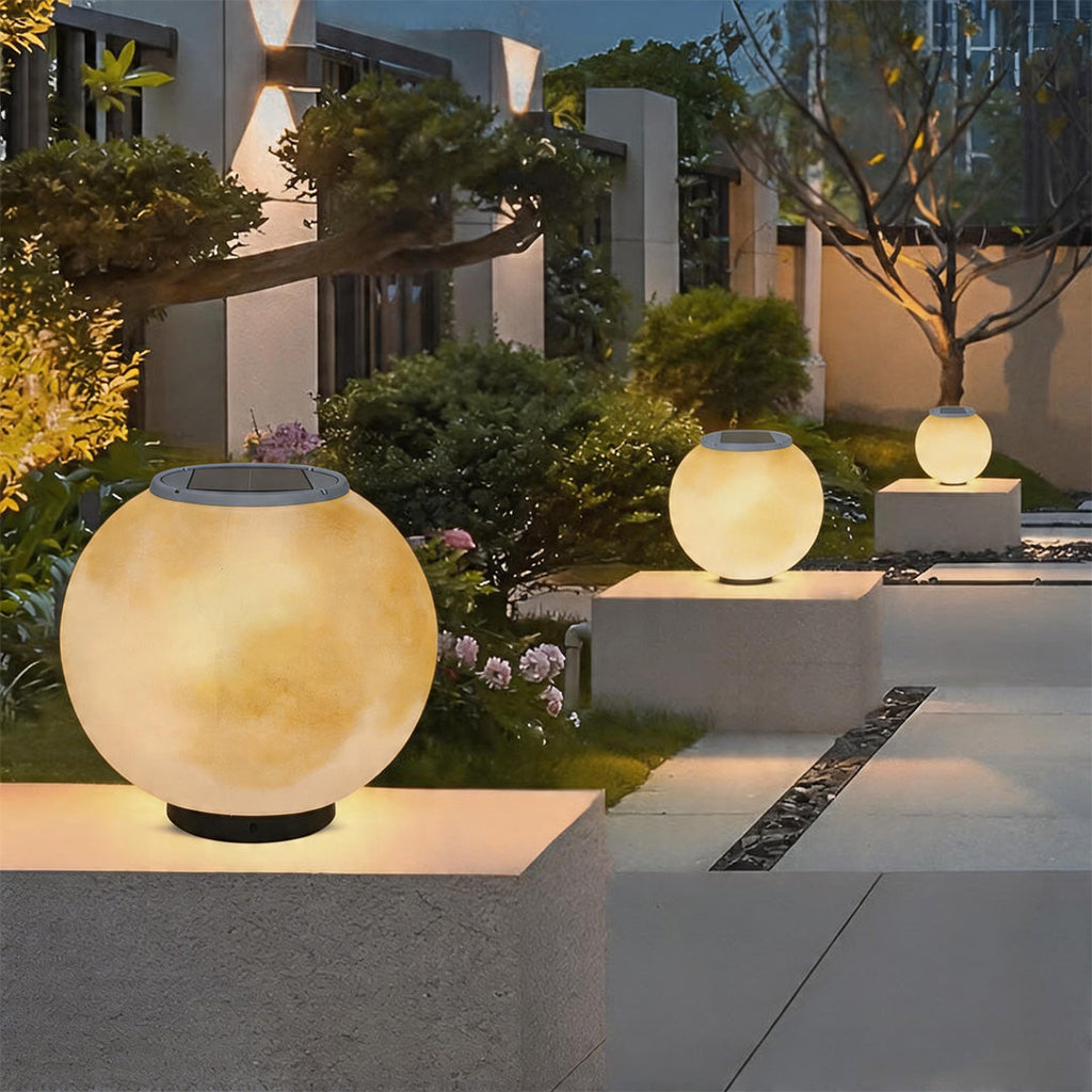 Modern Waterproof LED Moon Pillar Resin Lamp for Outdoor Garden Decor