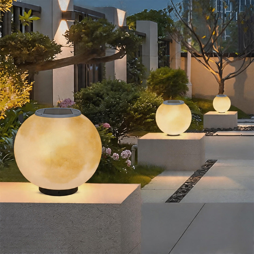 Modern Waterproof LED Moon Pillar Resin Lamp for Outdoor Garden Decor