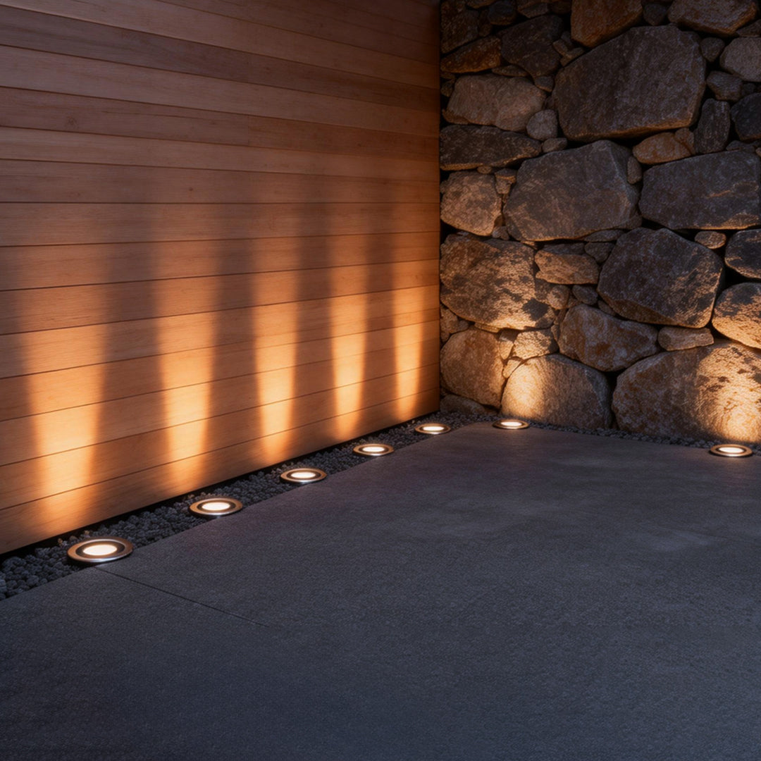 Modern Black Solar-Powered In-Ground LED Well Lights for Outdoor Spaces