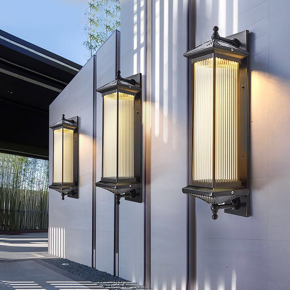 Elegant Striped Glass Wall-Mounted Solar Outdoor Waterproof Lamp