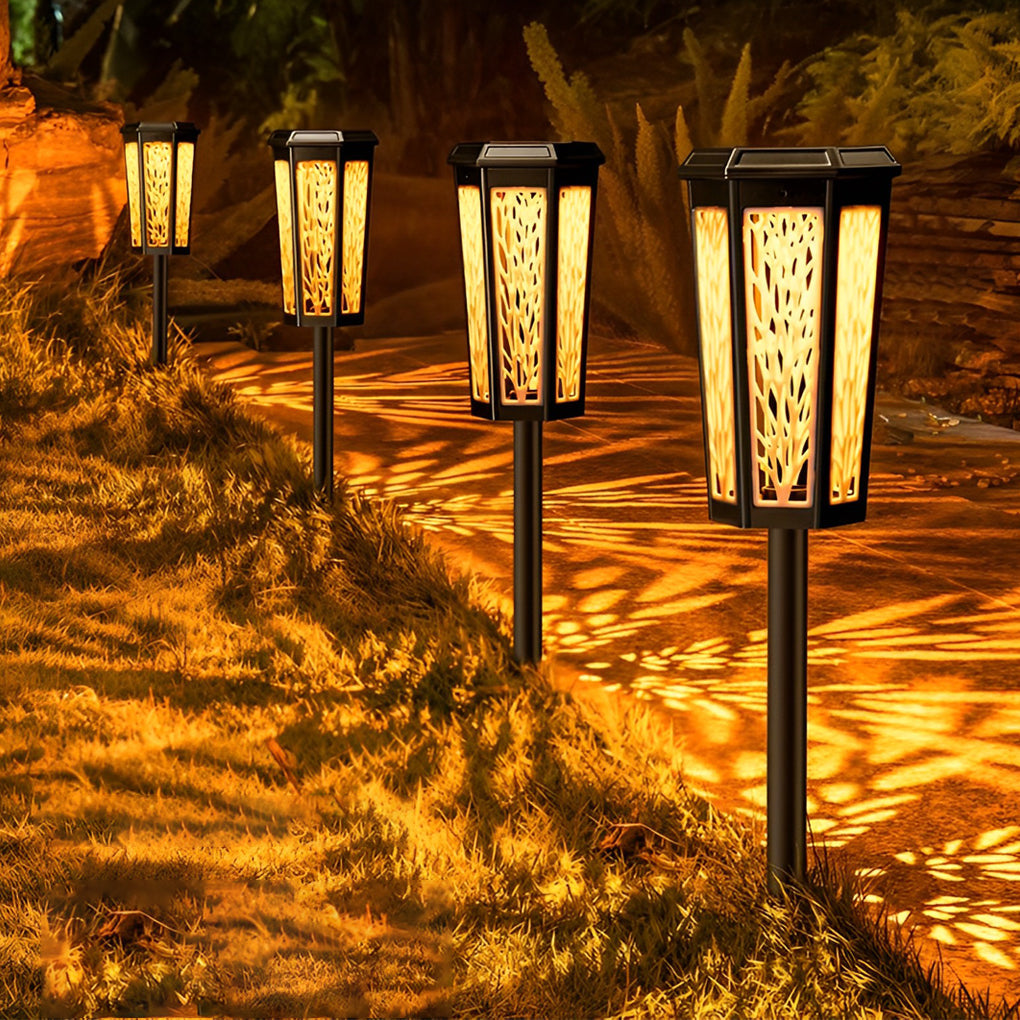 Decorative Solar Pathway Stake Light with Patterned Shadows for Gardens