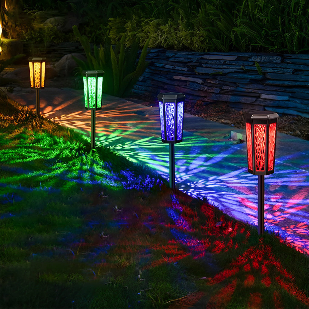 Decorative Solar Pathway Stake Light with Patterned Shadows for Gardens