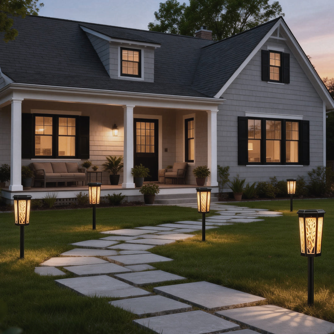 Decorative Solar Pathway Stake Light with Patterned Shadows for Gardens