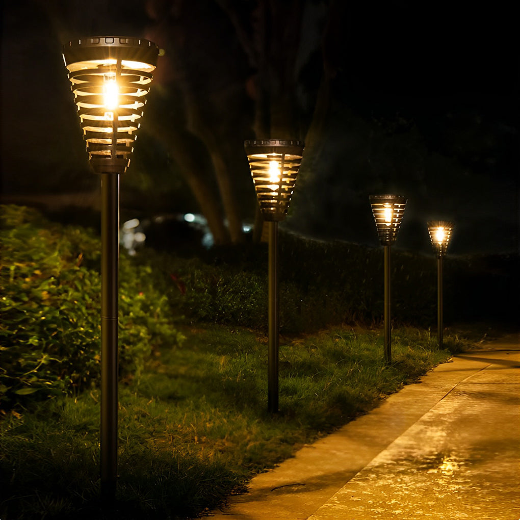 Multi-Ring Solar Torch LED Pathway Light in Durable Black Finish
