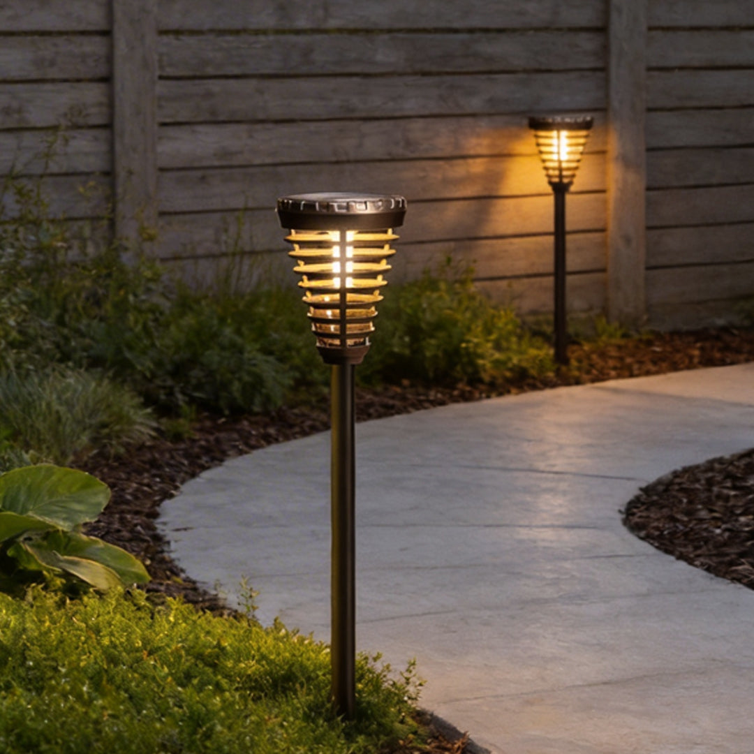 Stylish Black Solar LED Torch Light with Open Multi-ring Design for Outdoors