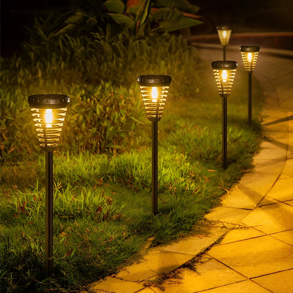Multi-Ring Solar Torch LED Pathway Light in Durable Black Finish