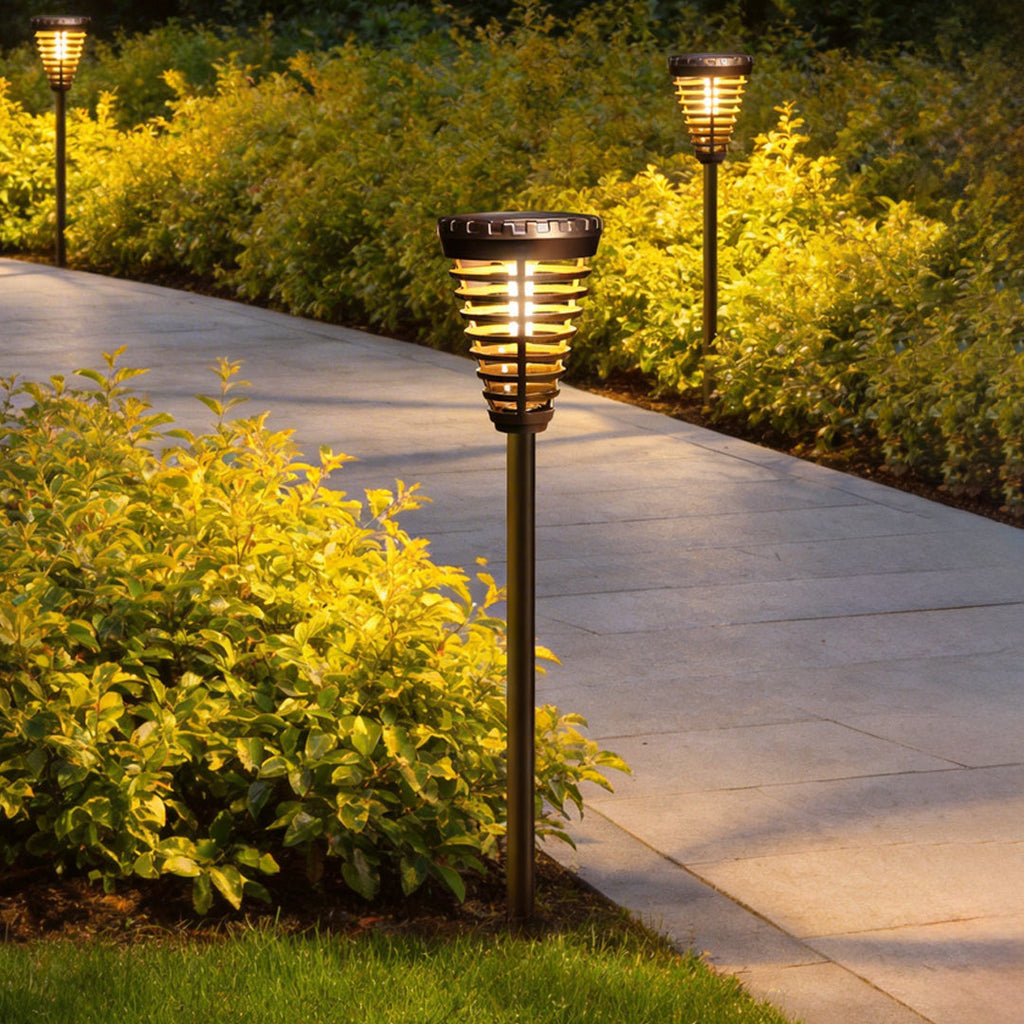 Multi-Ring Solar Torch LED Pathway Light in Durable Black Finish