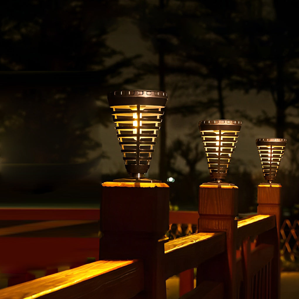 Stylish Black Solar LED Torch Light with Open Multi-ring Design for Outdoors